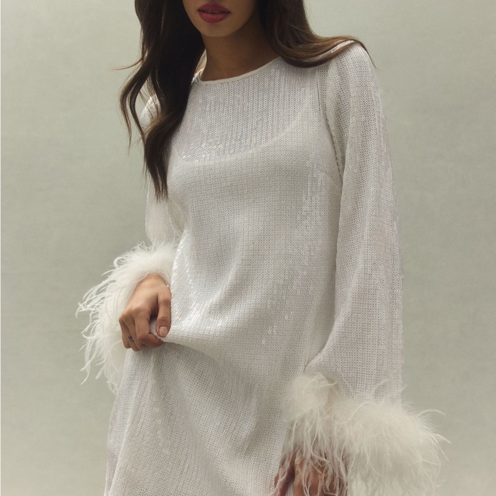 White Feather Sparkly Dress